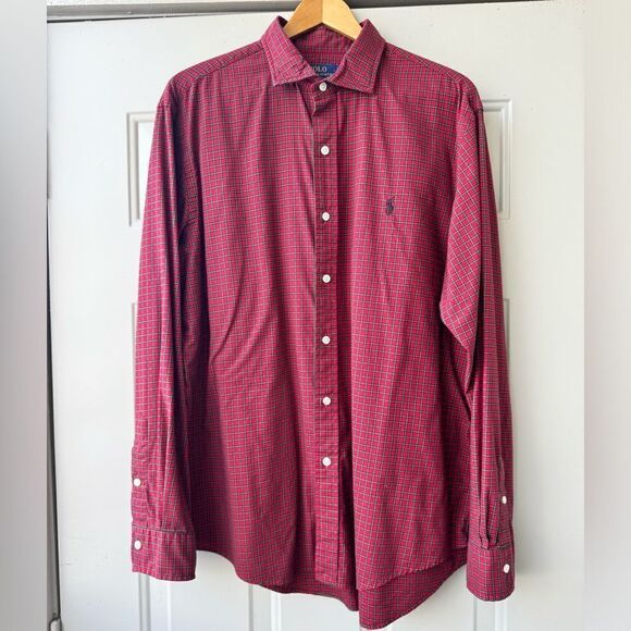 Polo Ralph Lauren Shirt Mens XXL Red Plaid Button Up Custom Fit Pony Logo Preppy - Picture 1 of 10